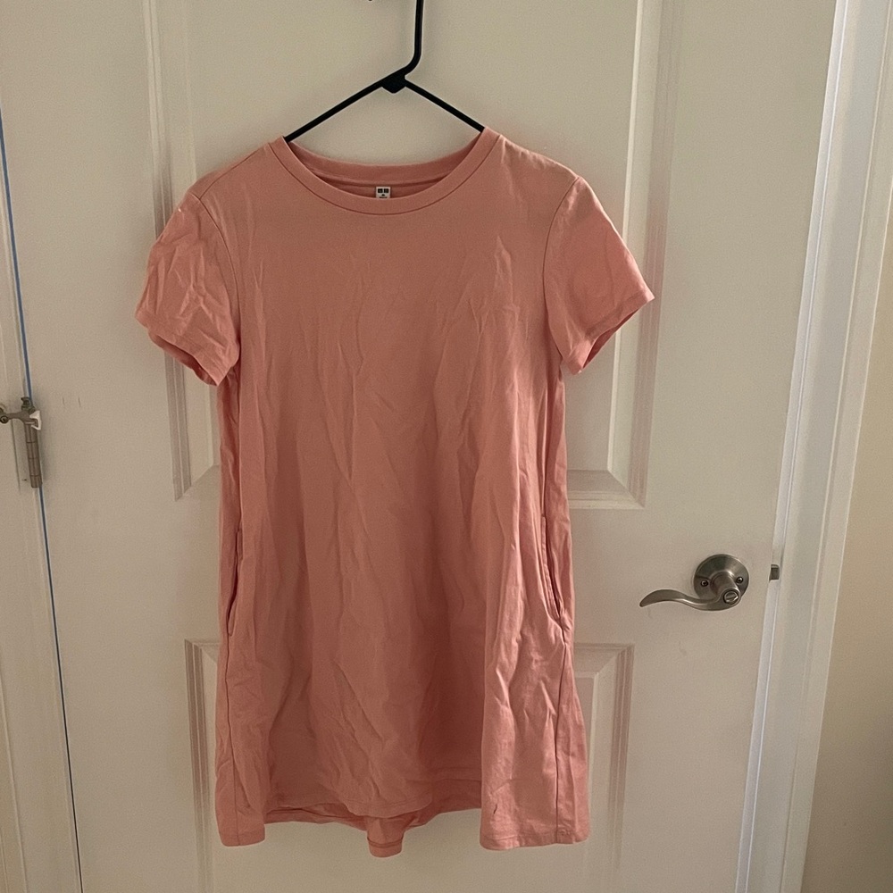 Pink XS uniqlo cotton t shirt dress with pockets